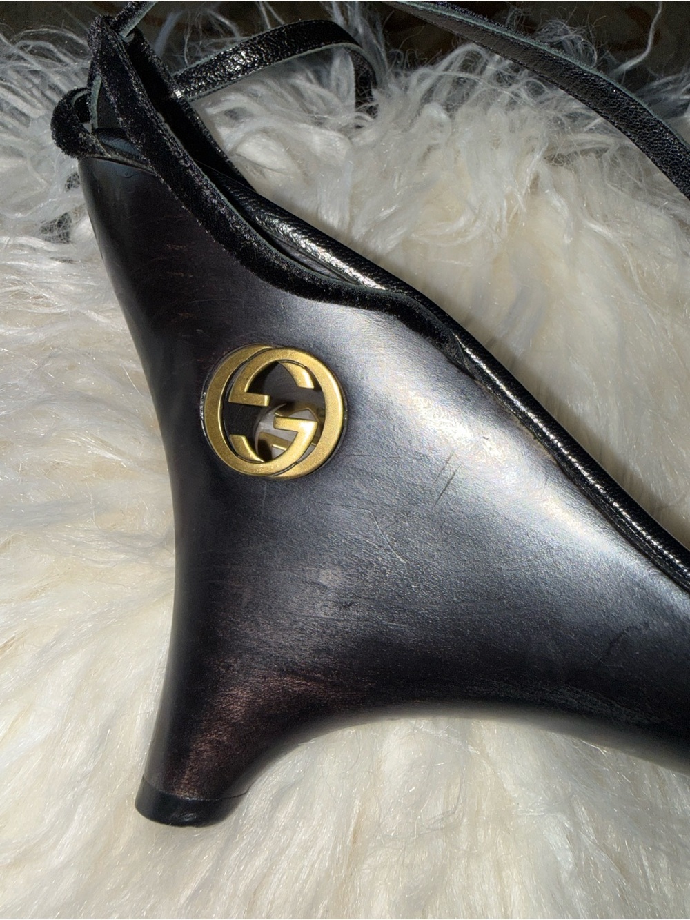 Authentic Gucci Black Lace-Up Heeled Sandals with Gold Logo - Picture 8 of 9